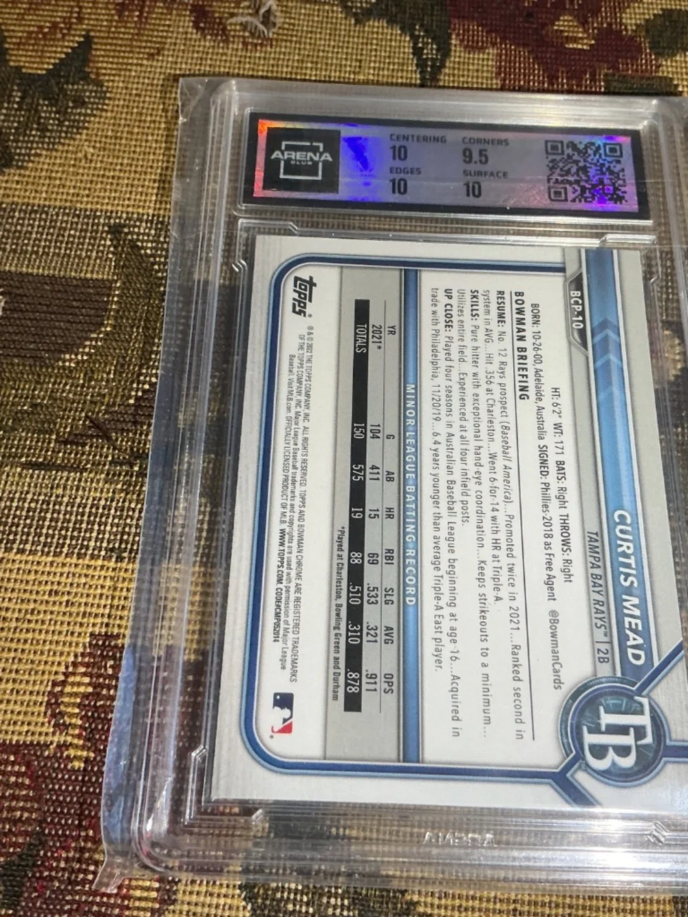 2022 Bowman Curtis Mead  mega box #BCP-10 graded rookie card Arena 10